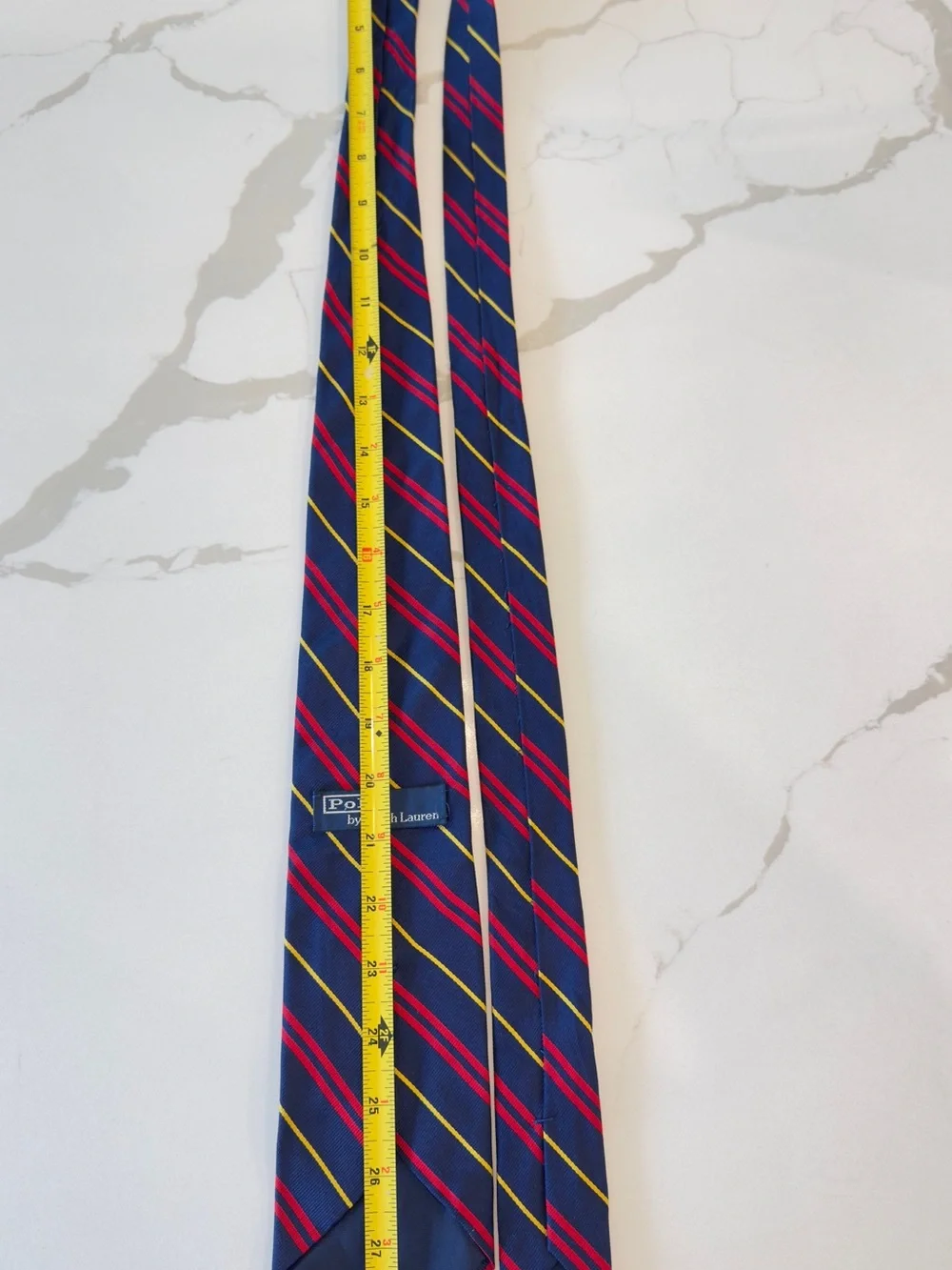 Polo by Ralph Lauren Navy Tie with Red and Yellow Stripes